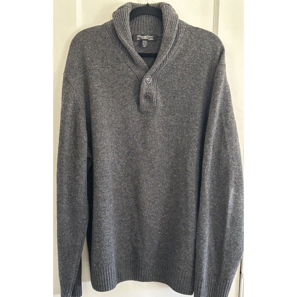 Pronto Uomo Men's XXL 2XL Grey Gray 100% Wool Shawl Collar Classic Preppy